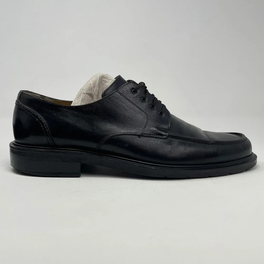 Salvatore‎ Ferragamo Mens Black Leather Moc Toe Derby Shoes 11 D Italy 6818 A23